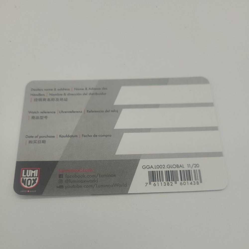 NEW Luminox Watch International Warranty Guarantee Card Blank Unfilled Card